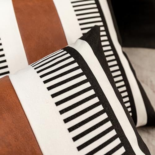 Decorative Striped Throw Pillow Cover 26x26 Inch Black White & Brown - Image 5