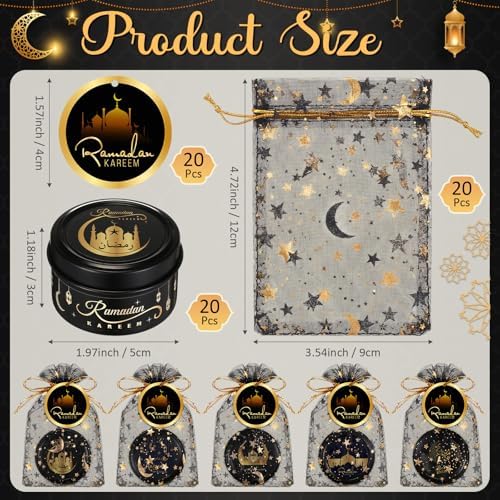 MTLEE 20 Set Ramadan Mubarak Scented Candle with Organza Bag and Cards Ramadan Gifts Eid Candles Muslim Scented Light Islamic Party Favors Gifts for Home Muslim Islam Festival Holiday Decor(Black) - Image 4