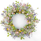 J'FLORU Artificial Easter Wreath 22 Inch Easter Wreaths for Front Door Colorful Egg Wreath with Flowers Green Leaves for Door Wall Porch Farmhouse Decor by JFLORU