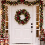 Christmas Wreath for Front Door Cedar Buffalo Plaid Wreath with Holly Berry - Image 5