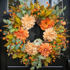 24 Inch Harvest Fall Wreaths for Front Door Outside with Dahlia & Pumpkins by wreathqueen
