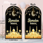 6.6FT Arch Backdrop Cover Black Gold Eid Ramadan Mubarak Photography Holiday Welcome Crescent Wedding Arch Cover Spandex Fitted Stretchy Backdrop Stand Covers for Birthday Party Wedding Decoration - Image 3