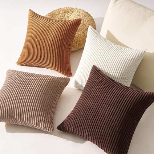 Topfinel Gold Brown Gradient Fall Pillow Case Rustic Throw Pillow Covers 22x22 Inch Set of 4 Soft Farmhouse Corduroy Striped Decorative Cushion Cover for Sofa Couch Living Room Bedroom - Image 6