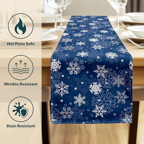 Xmas Table Runners | Blue Snowflake Table Runner | Winter Decorations for Home | Festive Holiday Table Decor | Kitchen Dining Table Runner | Made in The USA | 14" x 108" Long - Image 3