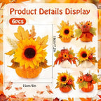 Set of 6 Mini Fall Pumpkin with Artificial Flower Decoration Autumn Thanksgiving Pumpkins Maple Sunflower Centerpieces for Table Harvest Fall Floral Decor Fireplace Mantle Living Home Kitchen Party - Image 3