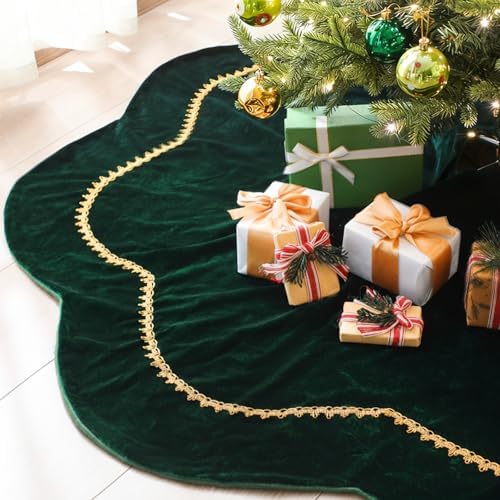 Arrowbash Green 60 Inch Christmas Tree Skirt Velvet Scallop Ddge - Image 2