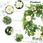 Artificial Eucalyptus Garland with Lights,Fairy Light Olive Leaves Vine Garland with White Flowers & White Berries, Bendable Mantle Garland for Indoor Outdoor Wedding, Home Decoration (9FT) - Image 2