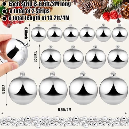 2 Pcs 6 ft Christmas Ball Ornament Garland, Silver - Image 2