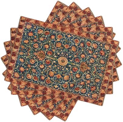 William Morris Retro Plant Pattern Floral Placemats, William Morris Art Print Table Mats, Tabletop Dining Room Kitchen Decoration 18" L x 12" W *6 PCS by GoDazzling