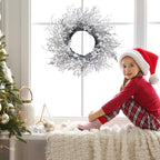 20 Inch Snow Flocked White Berry Winter Wreath with Twig & Leave- Artificial Christmas Wreaths for Front Door Porch Wall Window Porch Fireplace Outdoor Décor - Image 6
