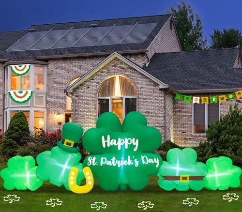 9.3FT St Patricks Day Inflatables Outdoor Decorations Shamrocks Clover Blow Up Inflatable Yard Decorations with LED Lights Spring St. Patrick's Green Outside Holiday Party Garden Lawn Decor by arnoog