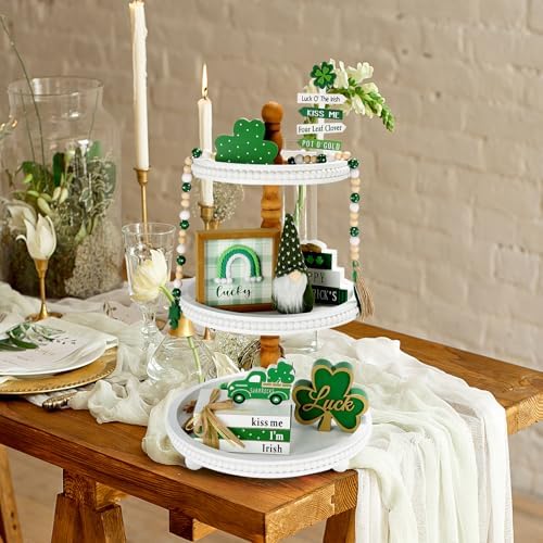 SYNCVIBE Wooden Farmhouse Round White 3 Tiered Decorative Tray Stand - Image 6