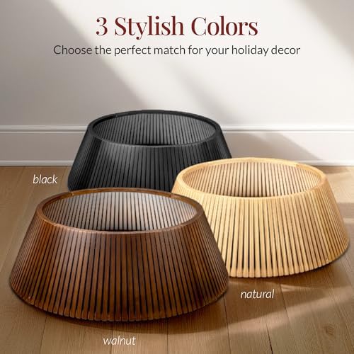 Best Choice Products Christmas Tree Collar, Solid Wood Slatted Tree Skirt Holiday Accessory for Home - Walnut - Image 6