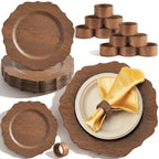 Havawish 24 Pcs 13" Wooden Textured Charger Plates with Napkin Ring, Brown by Havawish