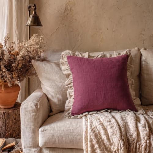 patdrea Vintage Red Linen Throw Pillow Covers,Set of 2,18"x18"-Kubum - Image 2