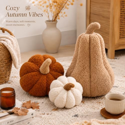 Beeveer 3 Pcs Fall Thanksgiving Pumpkin Pillows,Rust & Cream - Image 6