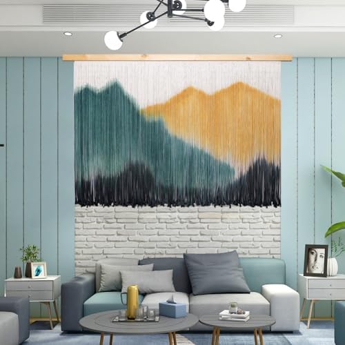 laddawan Extra Large Boho Wall Decor For Bedroom Macrame Wall Hanging Dip-Dyed Tapestry Modern Wooden Home Wall Art For Living room (Yellow) - Image 2