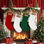 Personalized Christmas Stockings Knitted Set of 4: 18'' Large Knit Family Christmas Stocking Custom Name with Leather Patches White Red Green Bulk Xmas Stocking Hanging Decorations for Home Party - Image 2