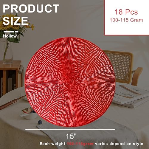 Snowkingdom Red Valentines Placemats Set of 18, Round Vinyl Hollow 15 Inch Metallic Place mats, Washable Wipeable Non Slip Stain Heat Resistant Dining Table Mats for Wedding Christmas Party Decoration - Image 2