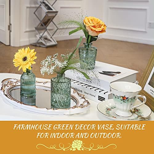 Green Glass Bud Vase Set of 22, Small Vases for Flowers, Clear Glass Vases for Centerpieces, Mini Bud Vases in Bulk Rustic Wedding Decorations, Centerpieces, Vintage Look Home Table Flower Decor - Image 5