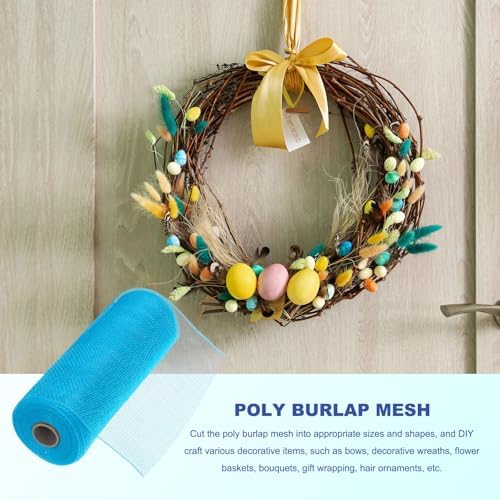 MECCANIXITY 3pcs 10 Inch Poly Burlap Mesh for Wreath, Decorative Mesh Fabric Ribbon 10 Yard for Fall Easter Christmas Flower Bow, Lake Blue - Image 4
