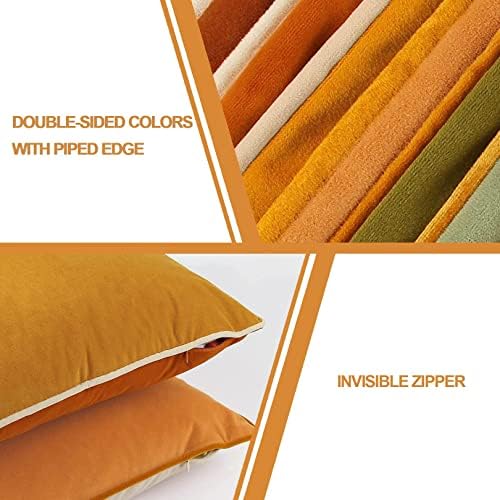 8-Colors Velvet Throw Pillow Covers 16x16 Inch Set of 4 Decorative Velour Pillowcases Modern Double-Colored Cushion Covers for Sofa Couch,Green/Yellow - Image 5