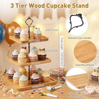 Lallisa 3 Tier Cupcake Stand Wooden Rustic Tiered Serving Tray Square - Image 2