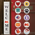 Perfnique Interchangeable Welcome sign for front porch standing, 47 x 7.9 Inch Black Wooden Leaner Sign with 10 Interchangeable Designed Icons, Modern Farmhouse Rustic Seasonal Decor for Spring Easter Fall Christmas (White) by PERFNIQUE