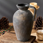PORCER Antique Rustic Ceramic Vase, 9.3 Inch Tall Large Terracotta Vase with Handle, Vintage Farmhouse Pottery Vase for Home Decor, Living Room, Entryway, Wedding, Thanksgiving - Black Bronze - Image 4