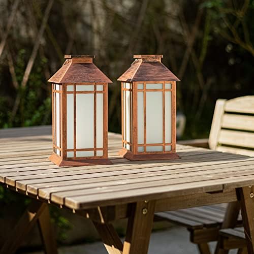 Bdor 13 Inch Outdoor Decorative Lanterns with LED Candle Timer 2 Pack Brown - Image 4