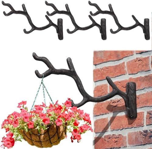 Blulu 4 Pcs Cast Iron Plant Hanger Wall Bracket Tree Branch, Rust Brown by Blulu