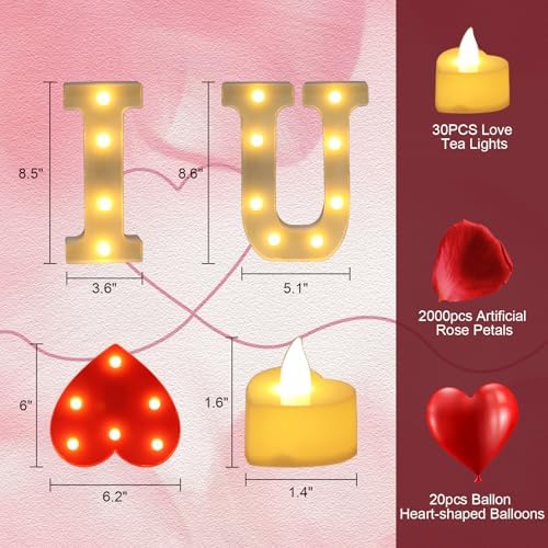 Wondise I Love U Light Up Letters, I Love U Sign Proposal Decorations - Image 2