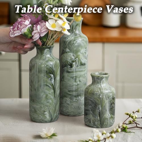 YMXYJM Resin 3 Piece Decorative Vase Set, Sage Green Farmhouse Home Decor - Image 4