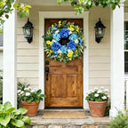 26 Inch Spring Wreaths for Front Door Outside Large Artificial Summer Wreath Silk Hydrangea Wreath with Yellow Daisy and Eucalyptus Leaves Indoor Outdoor Porch Rustic Farmhouse Home Wall Wedding Decor - Image 6