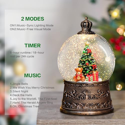 Christmas Snow Globes Lantern with Music, Christmas Tree Snow Globes with Swirling Glitter Effects, USB/Battery Powered with 6-Hour Timer, Holiday Decorations Indoor - Image 3