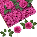 InnoGear Artificial Flowers, 50 Pcs Fuchsia Rose Foam Red-Violet Fake Roses Bulk with Stems for Decoration DIY Wedding Bouquets Centerpieces Bridal Shower Party Christmas Tree by InnoGear
