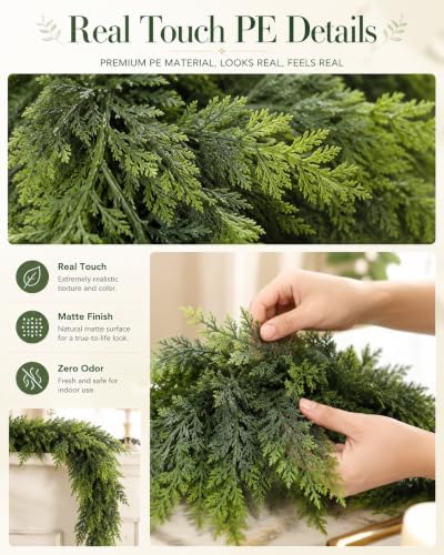 2 Pack Artificial Christmas Cedar Garland, 6 FT Real Touch Pine Greenery - Image 4