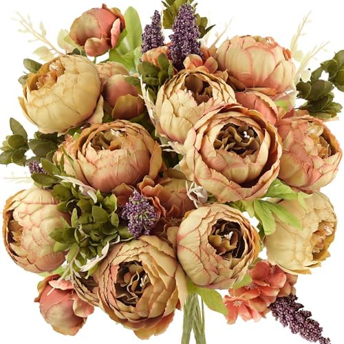 FiveSeasonStuff Tawny Brown Artificial Peony Bouquet Set of 2 by FiveSeasonStuff