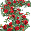 12FT Artificial Flower Garland 2 PCS Fake Red Silk Rose Vines Home Decor by KHOYIME