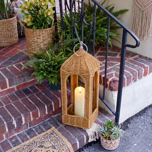 14.5 Inch Natural Rattan Decorative Lantern with LED Flameless Candle - Image 5