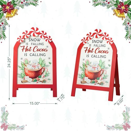 Glitzhome 24”H Christmas Wood Easel Porch Decor, Decorative A-Frame Freestanding Porch Sign Peppermint Warm Hot Cocoa Slide in Welcome Sign Farmhouse Hanging Decoration - Image 2
