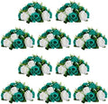 NUPTIO Flower Wedding Centrepieces for Tables - 10 Pcs 9.5in Diameter Teal & White Artificial Flowers Rose Ball for Centerpieces Table - Fake Rose Arrangements for Weddings Birthday Party Decorations by Nuptio