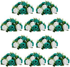 NUPTIO Flower Wedding Centrepieces for Tables - 10 Pcs 9.5in Diameter Teal & White Artificial Flowers Rose Ball for Centerpieces Table - Fake Rose Arrangements for Weddings Birthday Party Decorations by Nuptio