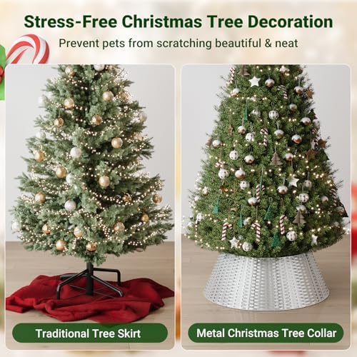ELYKEN Christmas Tree Collar, 28 Inch Silver Woven Xmas Tree Skirt for 7.5 ft Trees, Stylish Rustic Basket for Tree Base Cover with Cord Cut-Out for Pencil Trees, Easy Assembly - Image 5