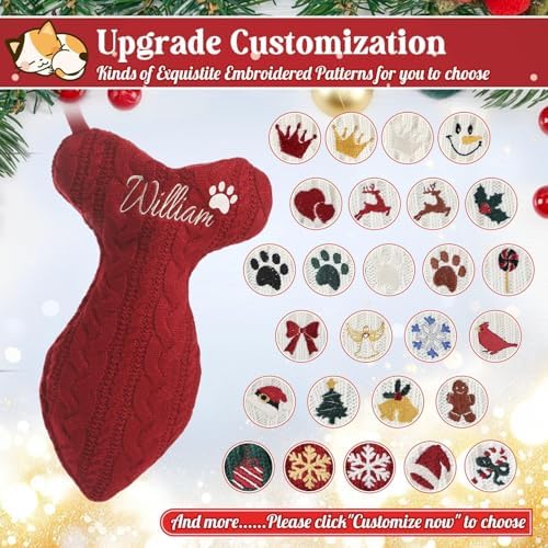 Personalized Cat Christmas Stockings - Custom Embroidered Pet Name & Fish Shape Stocking for Cat, 15.3” Large Knit Monogram Xmas Stockings for Fireplace Holiday Decor Gift(6 Pack) - Image 4