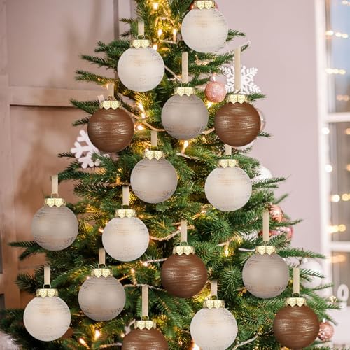Yunlly 12 Pcs Neutral Christmas Ornament, Brown Ivory Beige, 3.15'' - Image 6