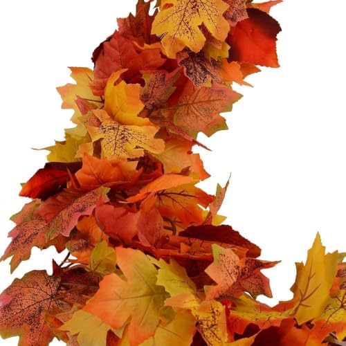 6pack Fall Garland Maple Leaf Garlands 5.9Ft/Piece Fall Maple Leaves Garland Hanging Vine Garlands Artificial Autumn Foliage Thanksgiving Christmas Decor (6, Orange) - Image 4