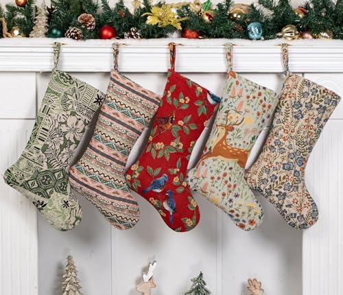 LUBOT Kilim Christmas Stockings Set of 5 Large Family Xmas Stocking 20" Handmade Boho Rustic Country Vintage Woven Stocking Fireplace Hanging Decor 5 Pack by LUBOT