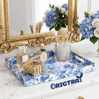 Serving Tray with Handles, Rectangular Plastic Tray 15.75x11.81 Inch, Decorative Tray for Kitchen, Dining Table, Vanity, Office & Home (Blue Peony, 15.8" x 11.8" x 1.6") - Image 2