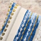Aeckself Boho Chenille Tufted Throw Pillow Covers 18x18 Inch Set of 2, Farmhouse Decorative Striped Square Pillow Covers Accent Neutral Pillowcase for Living Room Couch Bed, Blue - Image 2